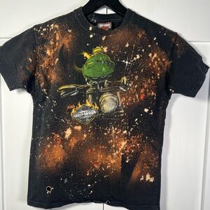 Harley-Davidson Youth Medium Distressed Graphic T-Shirt | Custom Bleach Splatter